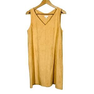 CC CeCe Faux Suede Shift Dress Sleeveless Soft Casual Tan Mini Loose - L